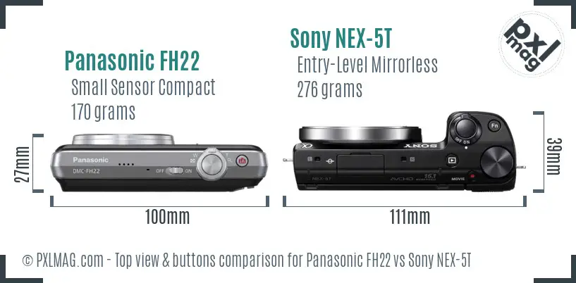 Panasonic FH22 vs Sony NEX-5T top view buttons comparison