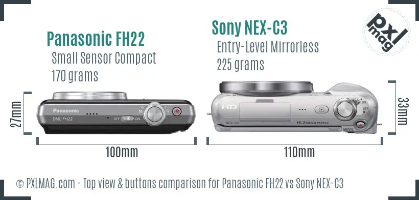 Panasonic FH22 vs Sony NEX-C3 top view buttons comparison