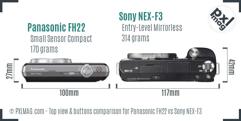 Panasonic FH22 vs Sony NEX-F3 top view buttons comparison