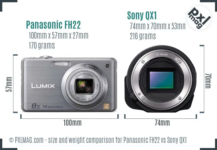 Panasonic FH22 vs Sony QX1 size comparison