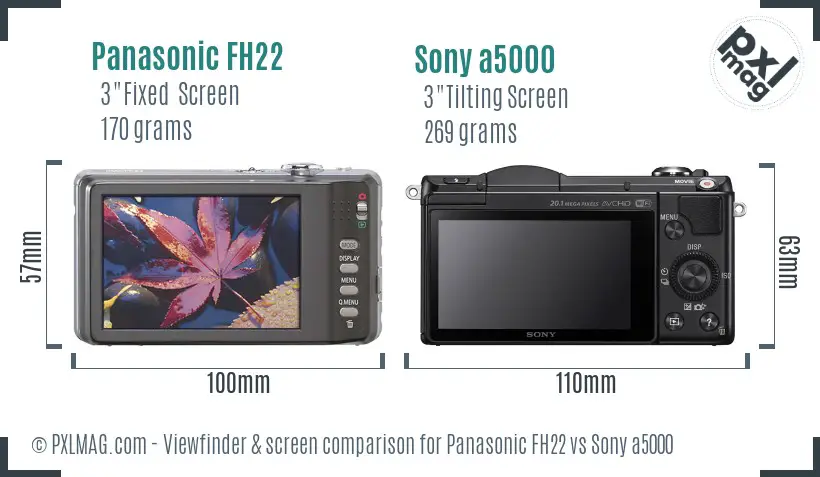 Panasonic FH22 vs Sony a5000 Screen and Viewfinder comparison Panasonic FH22 vs Sony a5000 Screen and Viewfinder comparison