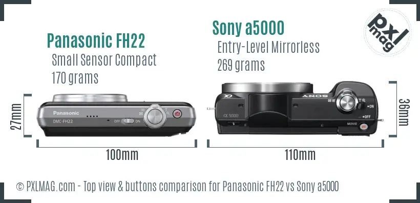 Panasonic FH22 vs Sony a5000 top view buttons comparison Panasonic FH22 vs Sony a5000 top view buttons comparison