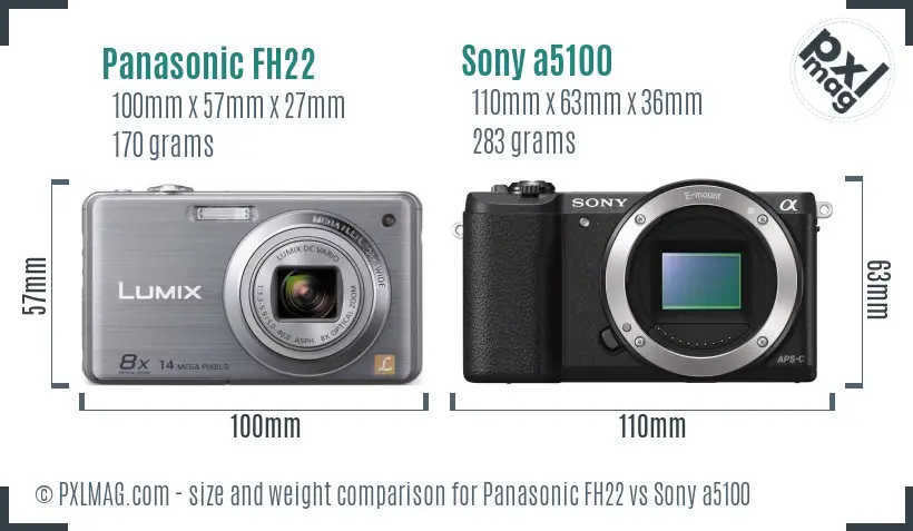 Panasonic FH22 vs Sony a5100 size comparison