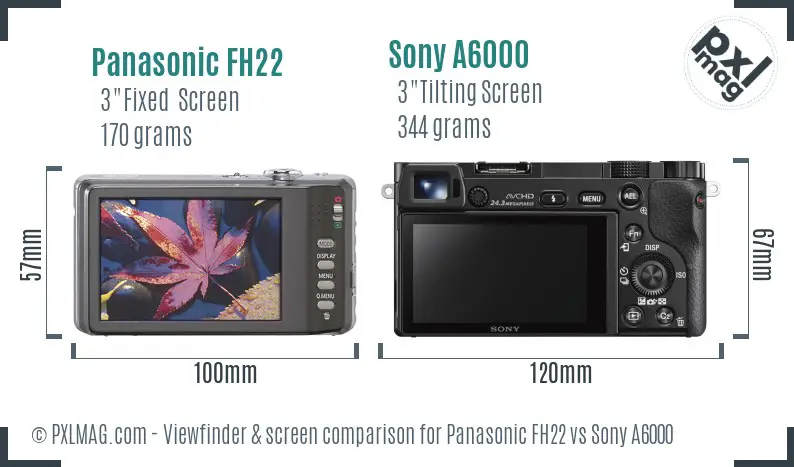 Panasonic FH22 vs Sony A6000 Screen and Viewfinder comparison
