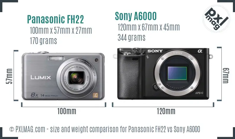 Panasonic FH22 vs Sony A6000 size comparison
