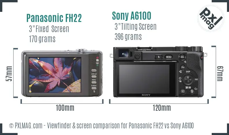 Panasonic FH22 vs Sony A6100 Screen and Viewfinder comparison