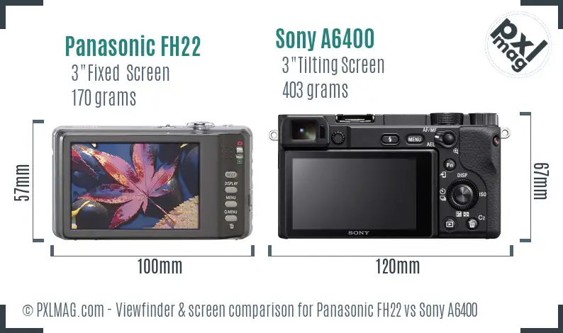 Panasonic FH22 vs Sony A6400 Screen and Viewfinder comparison