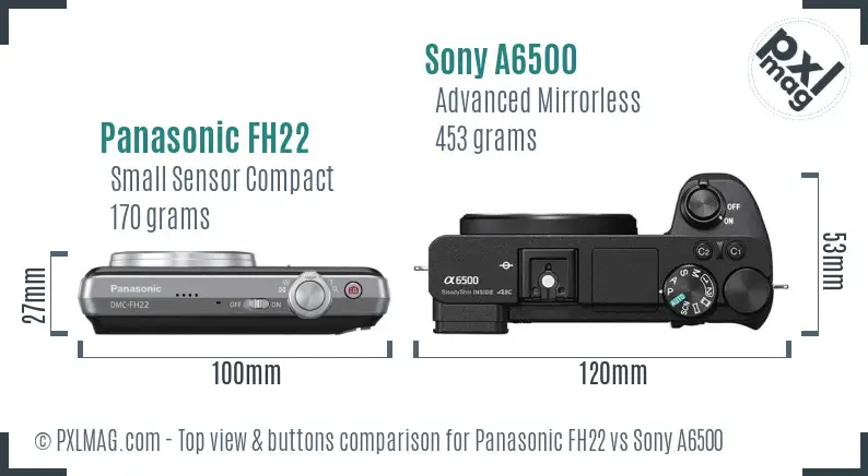 Panasonic FH22 vs Sony A6500 top view buttons comparison