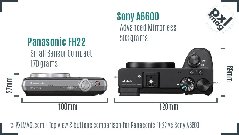 Panasonic FH22 vs Sony A6600 top view buttons comparison
