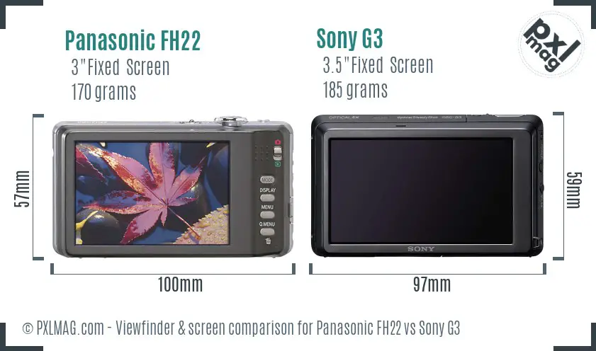 Panasonic FH22 vs Sony G3 Screen and Viewfinder comparison