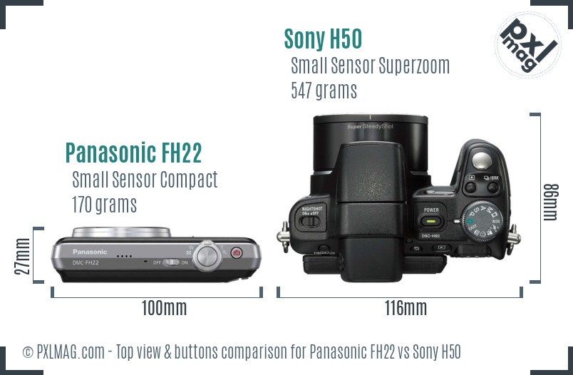 Panasonic FH22 vs Sony H50 top view buttons comparison