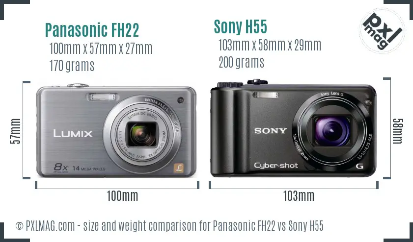 Panasonic FH22 vs Sony H55 size comparison