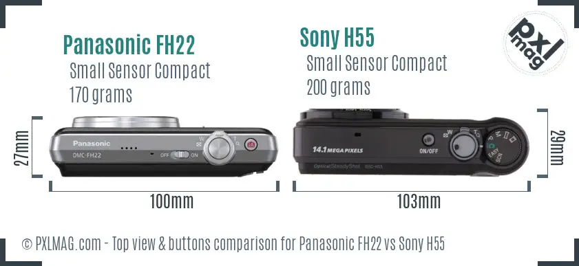 Panasonic FH22 vs Sony H55 top view buttons comparison