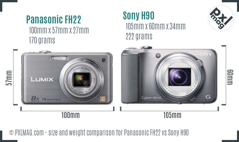 Panasonic FH22 vs Sony H90 size comparison