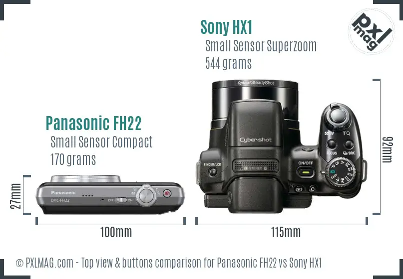 Panasonic FH22 vs Sony HX1 top view buttons comparison