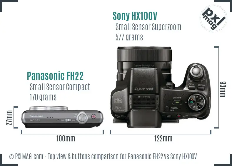 Panasonic FH22 vs Sony HX100V top view buttons comparison
