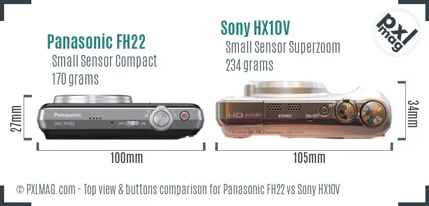 Panasonic FH22 vs Sony HX10V top view buttons comparison
