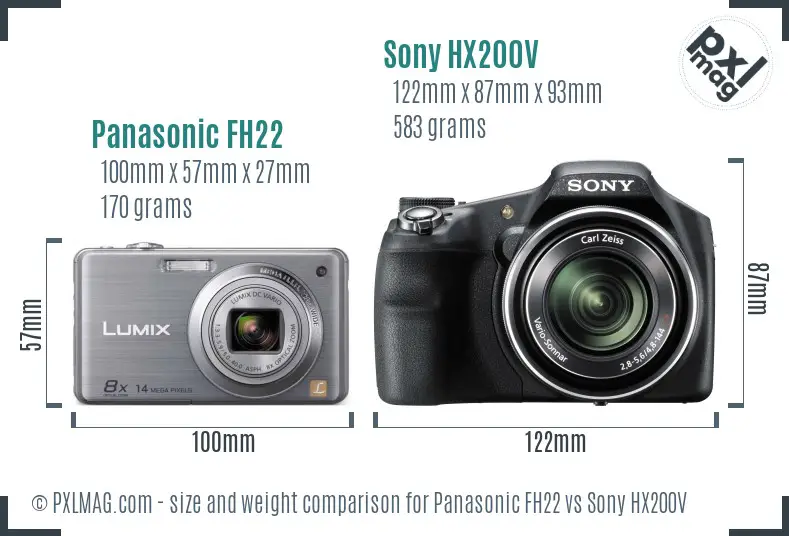 Panasonic FH22 vs Sony HX200V size comparison