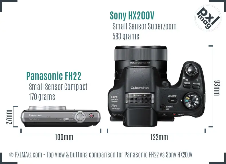 Panasonic FH22 vs Sony HX200V top view buttons comparison