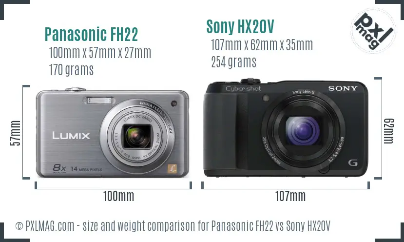 Panasonic FH22 vs Sony HX20V size comparison
