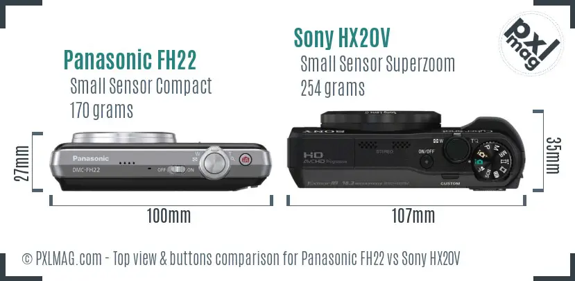 Panasonic FH22 vs Sony HX20V top view buttons comparison