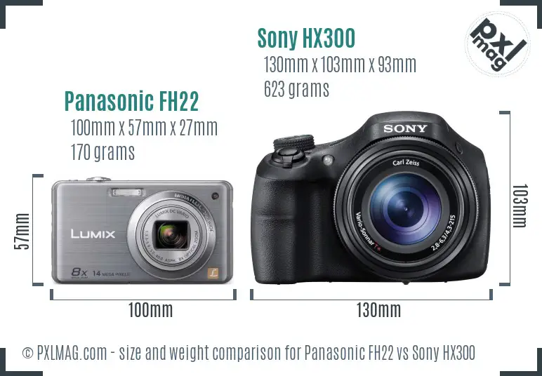 Panasonic FH22 vs Sony HX300 size comparison