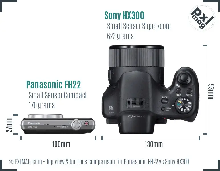 Panasonic FH22 vs Sony HX300 top view buttons comparison