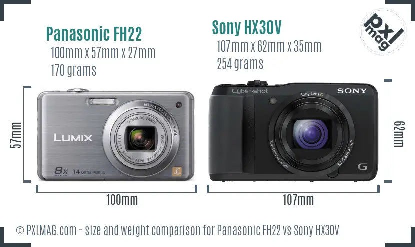 Panasonic FH22 vs Sony HX30V size comparison