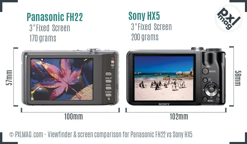 Panasonic FH22 vs Sony HX5 Screen and Viewfinder comparison