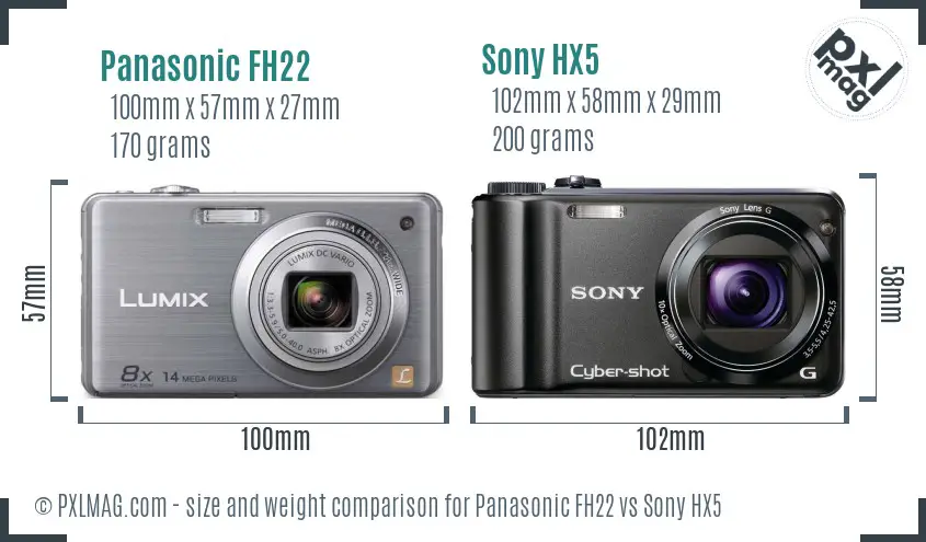 Panasonic FH22 vs Sony HX5 size comparison