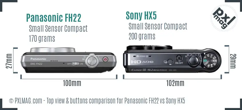 Panasonic FH22 vs Sony HX5 top view buttons comparison