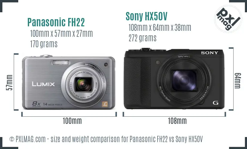 Panasonic FH22 vs Sony HX50V size comparison