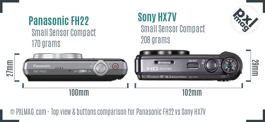 Panasonic FH22 vs Sony HX7V top view buttons comparison
