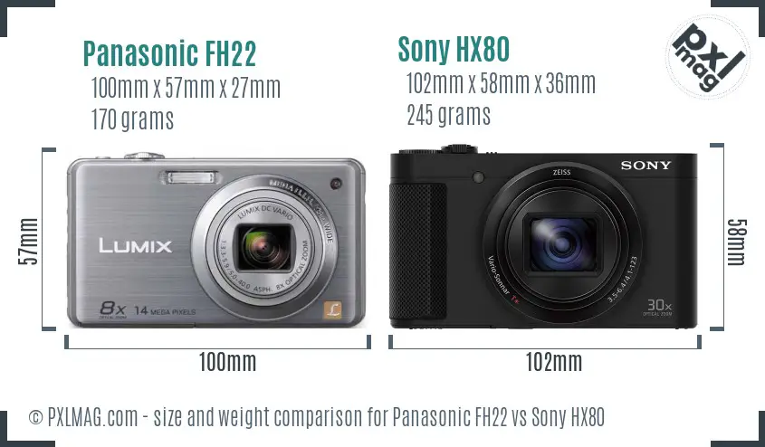 Panasonic FH22 vs Sony HX80 size comparison