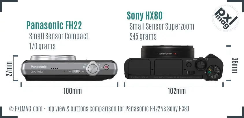 Panasonic FH22 vs Sony HX80 top view buttons comparison