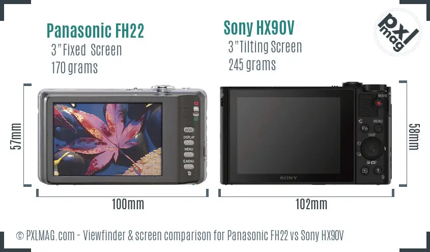 Panasonic FH22 vs Sony HX90V Screen and Viewfinder comparison