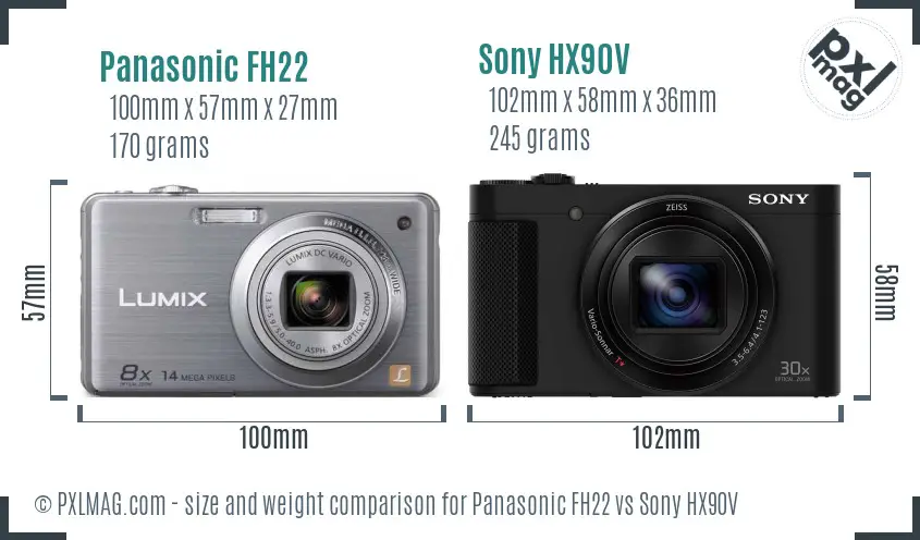 Panasonic FH22 vs Sony HX90V size comparison
