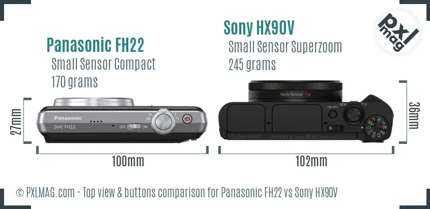 Panasonic FH22 vs Sony HX90V top view buttons comparison