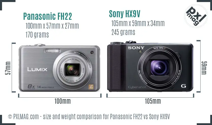 Panasonic FH22 vs Sony HX9V size comparison