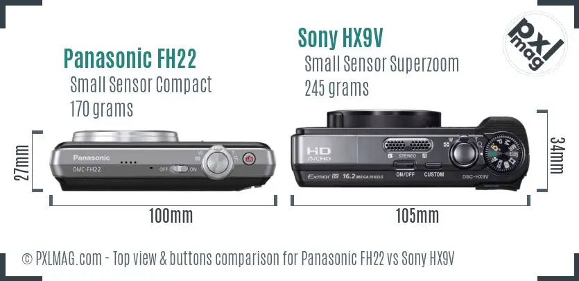 Panasonic FH22 vs Sony HX9V top view buttons comparison