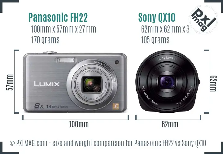 Panasonic FH22 vs Sony QX10 size comparison