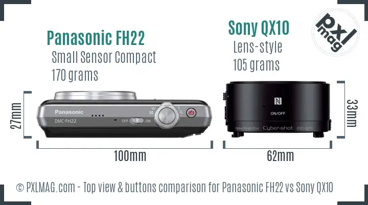 Panasonic FH22 vs Sony QX10 top view buttons comparison