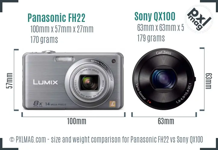 Panasonic FH22 vs Sony QX100 size comparison