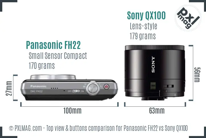 Panasonic FH22 vs Sony QX100 top view buttons comparison