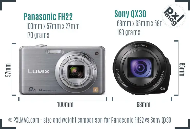 Panasonic FH22 vs Sony QX30 size comparison