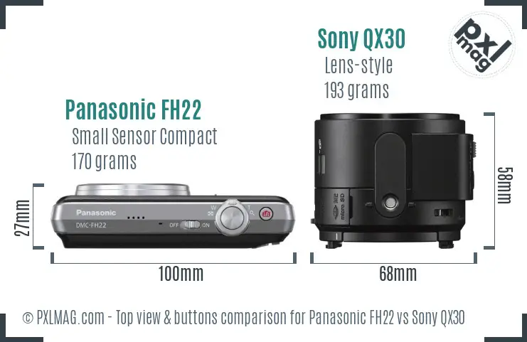 Panasonic FH22 vs Sony QX30 top view buttons comparison