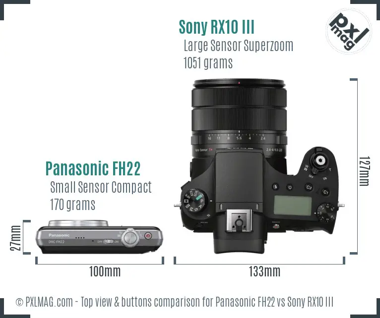 Panasonic FH22 vs Sony RX10 III top view buttons comparison