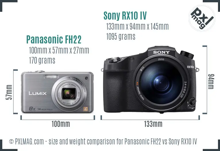 Panasonic FH22 vs Sony RX10 IV size comparison