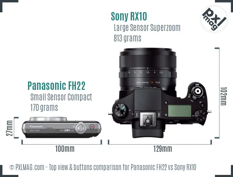 Panasonic FH22 vs Sony RX10 top view buttons comparison