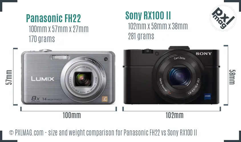 Panasonic FH22 vs Sony RX100 II size comparison